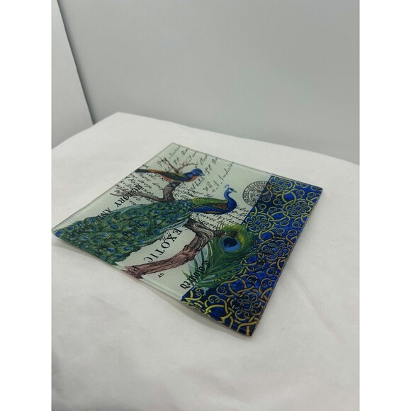 Michael Design Works Peacock‎ Trinket Glass Tray 6 3/4" Diameter GAR2-250 - Picture 4 of 7